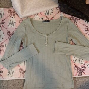 Brandy Melville, Ribbed Long Sleeve Top - Sage Green